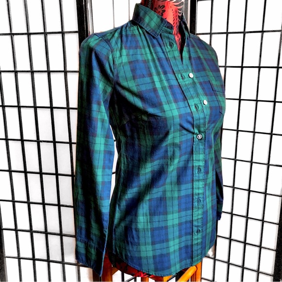 NEW!! J. Crew Blue/Green/Black Tartan Plaid Long Sleeve Button-up Shirt XXSP - Picture 2 of 10